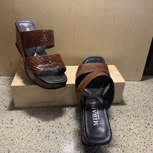Wedge Sandal Leather Mirabo Made in Italy Size 6 - Picture 6 of 8